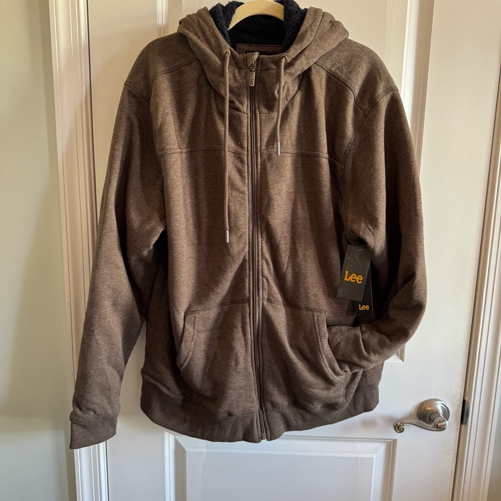 NWT Lee | Men’s Zip Up Hoodie Fleece Sherpa Jacket in Brown Bear Size L